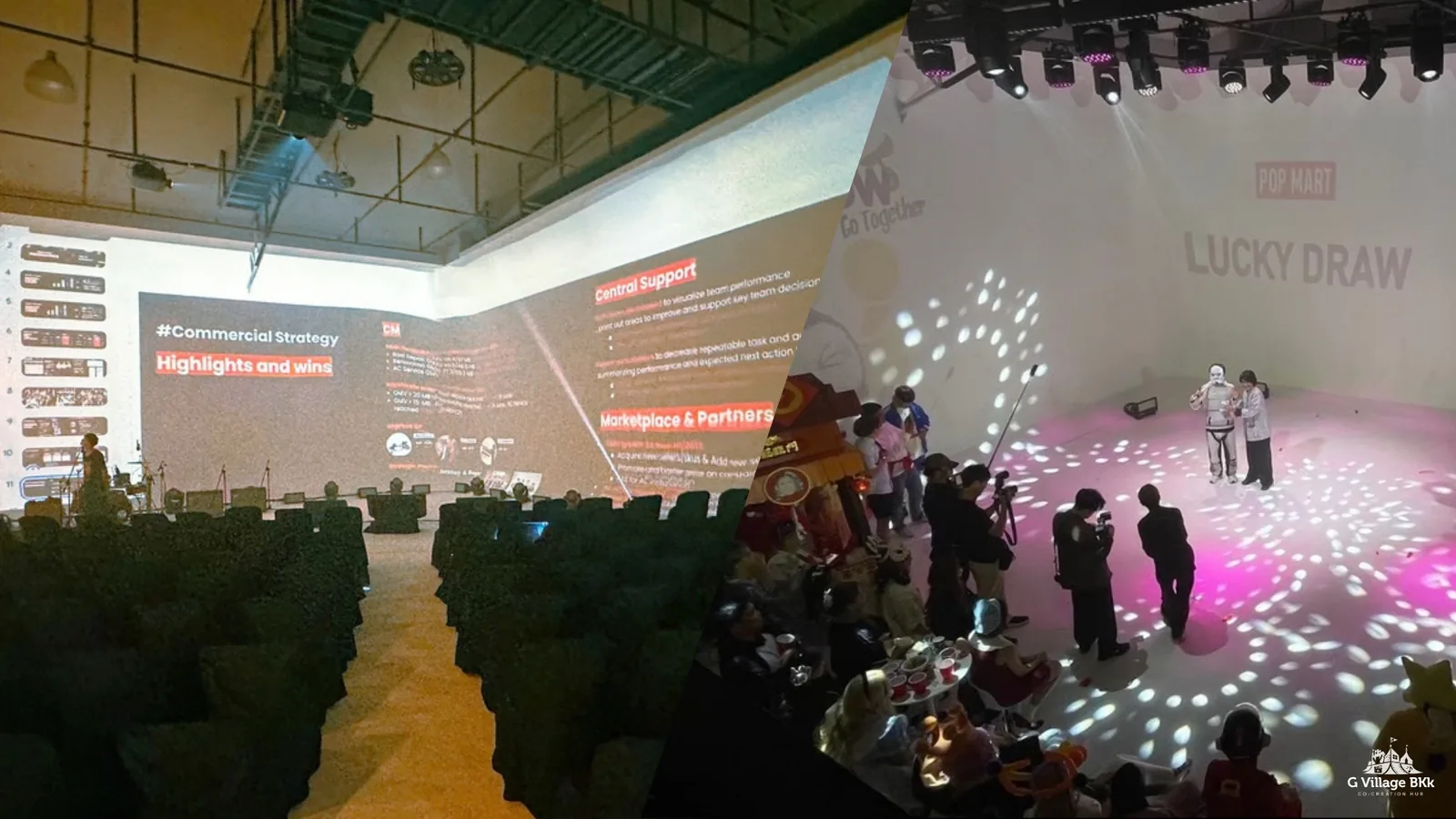 งาน Town Hall บริษัทใน The Circus พร้อมภาพฉายบนผนัง
